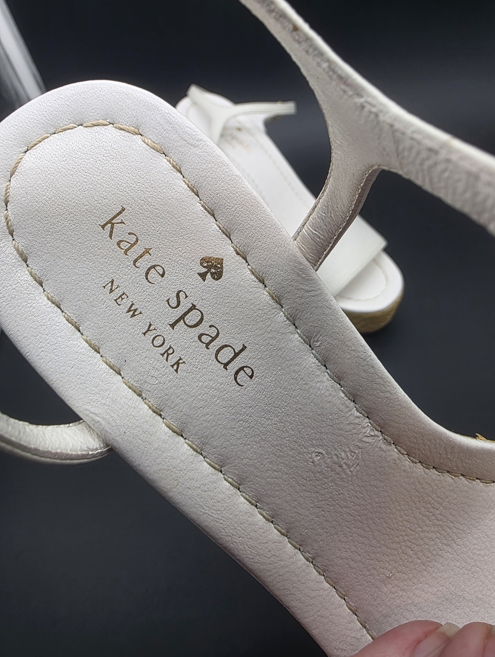 RARE Kate Spade White Leather Woven Ankle Strap Floral Wedges Size 7.5M $129 - Picture 6 of 8